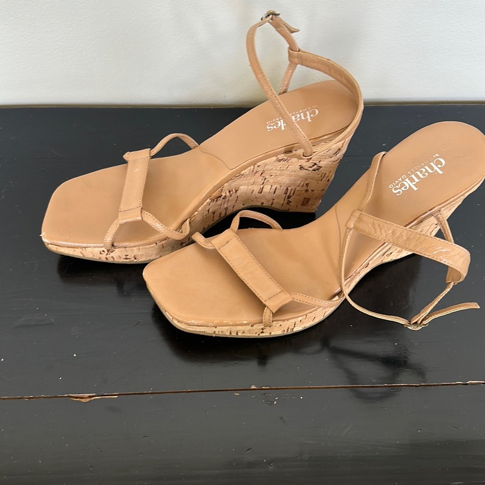 Charles Davis Sz 9 cork wedge shoes